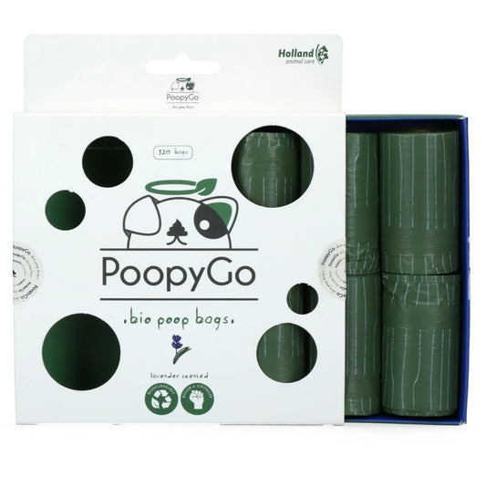 Sacs à déjections biodégradables PoopyGo – Parfum lavande (120 pièces)